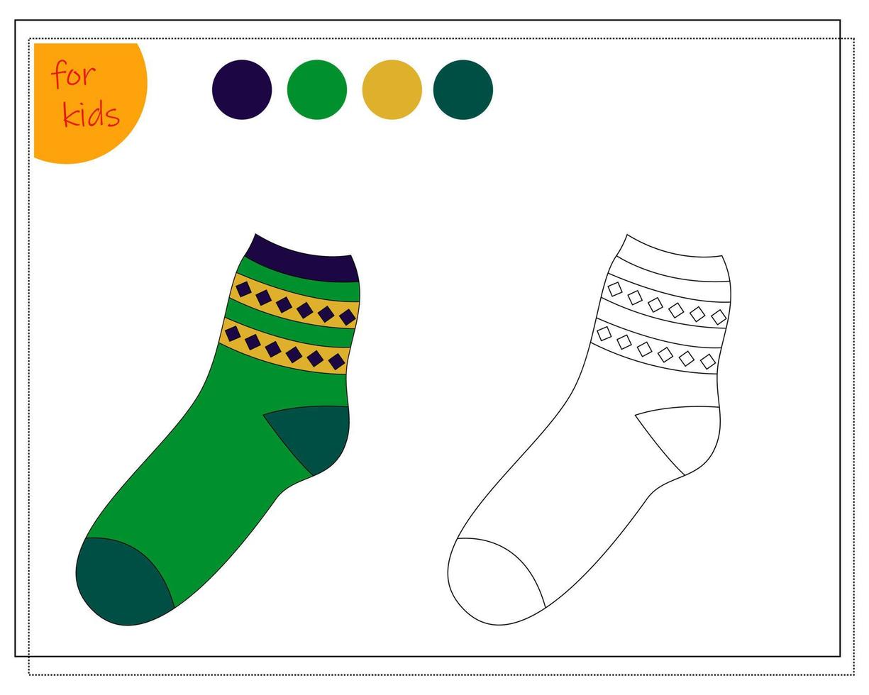 coloring book for children by colors, color a sock isolated on a white background. vector