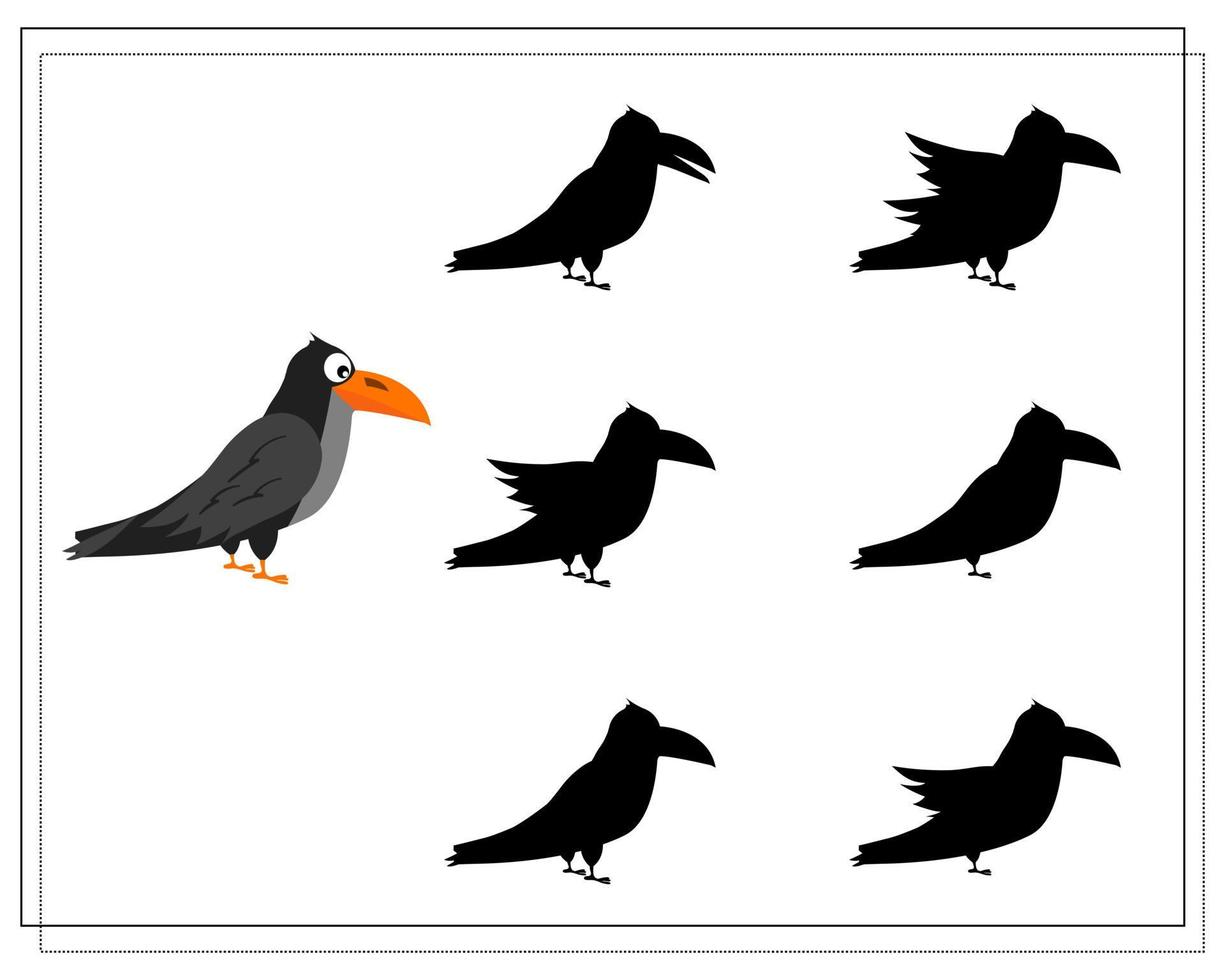 game for kids find the right crow shadow, Halloween. vector isolated on a white background.