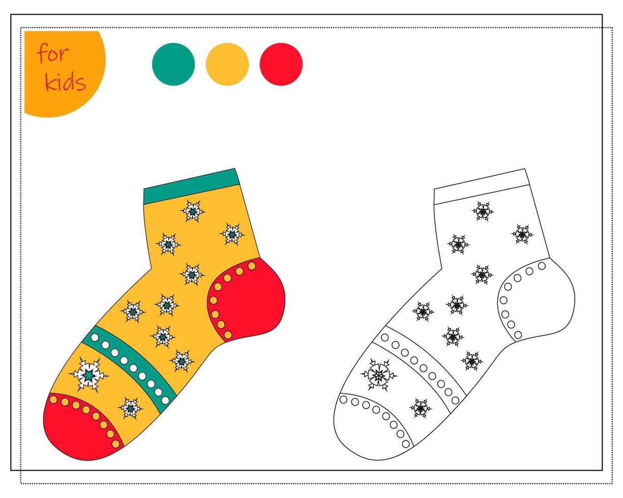 coloring book for children by colors, color a sock isolated on a white background. vector