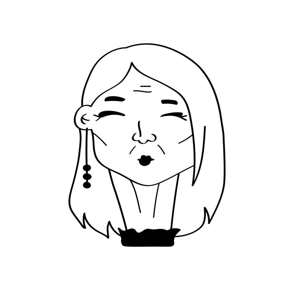 Elderly woman line icon concept. Cute Asian face. Vector illustration on white