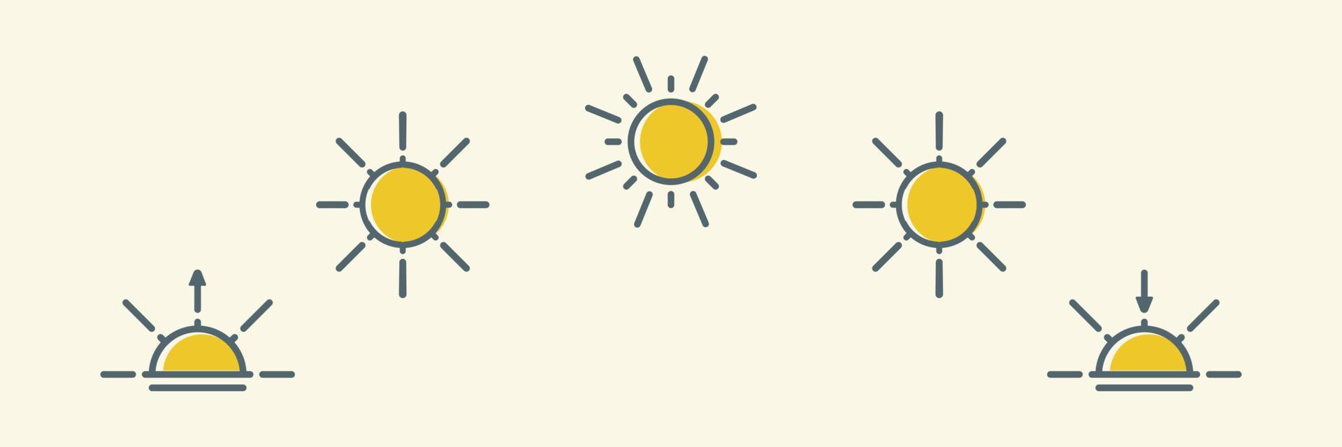 Day cycle line icon. Sun position Changing. Movement path sun. Clock with the time of day