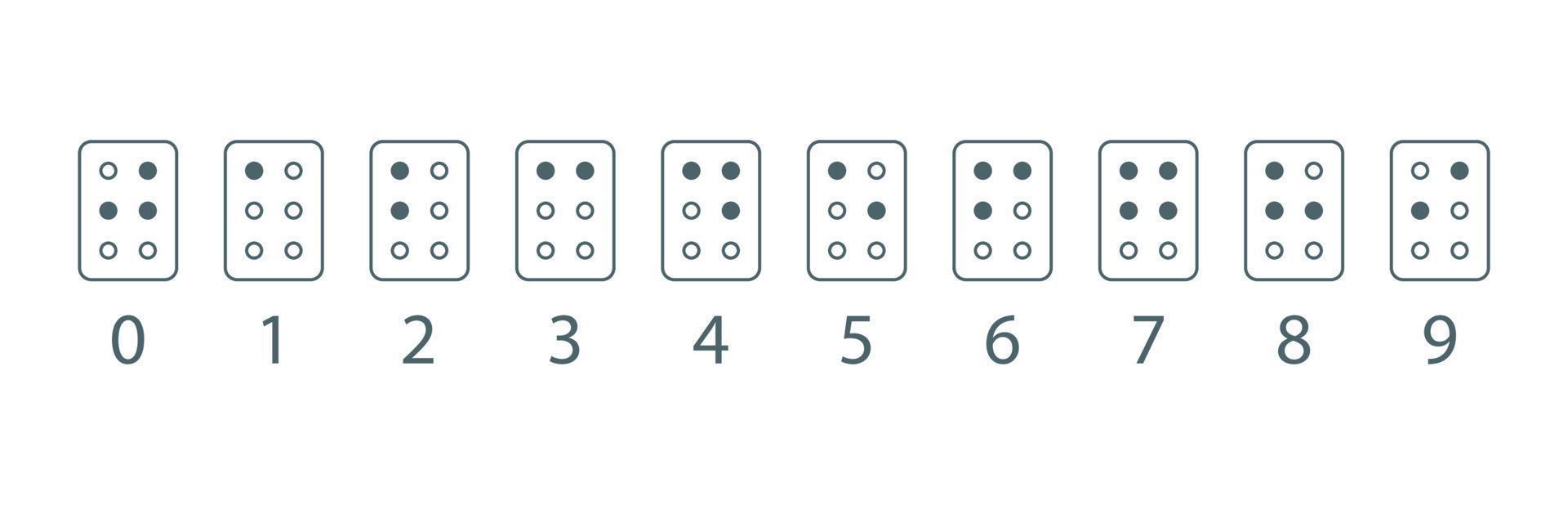 Braille numbers. Tactile writing system used by people who visually impaired. Vector illustration on white background