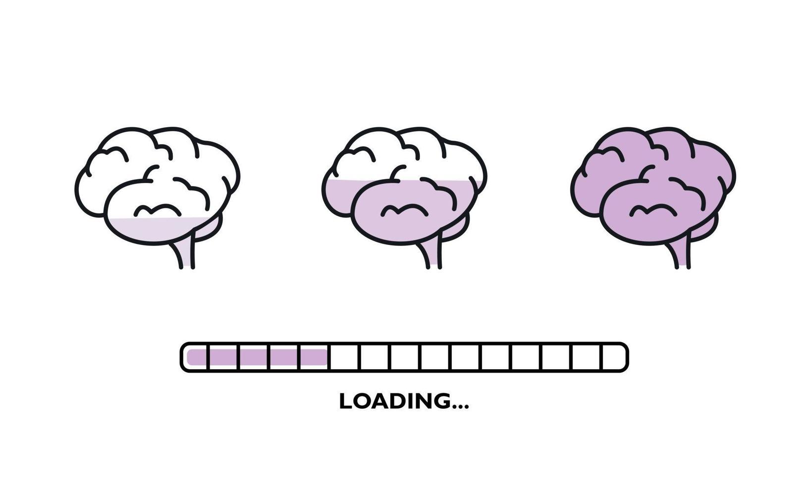 Recharge human brain line cartoon icon. Loading before and after. Progress Loading Bar of Wisdom. Vector illustration