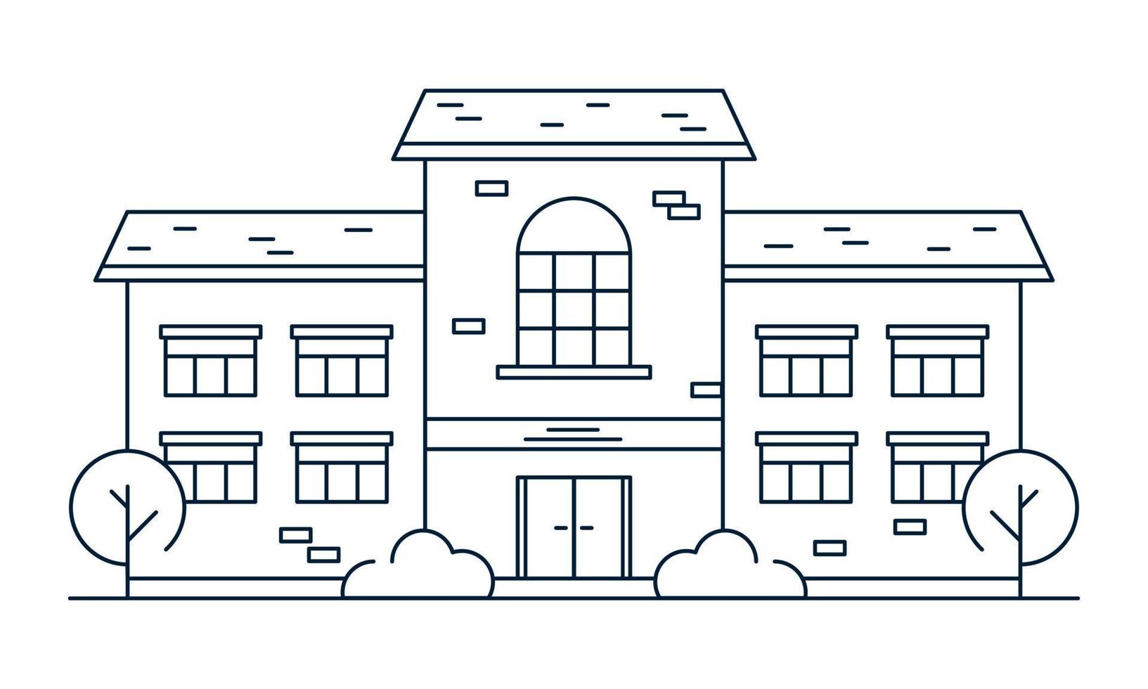 Building line art. Hospital, school, social house. Vector illustration