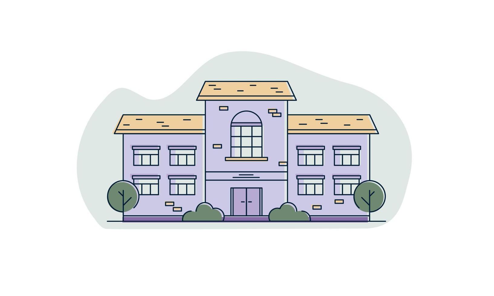 Colorful Building flat line art. Hospital, school, social house. Vector illustration