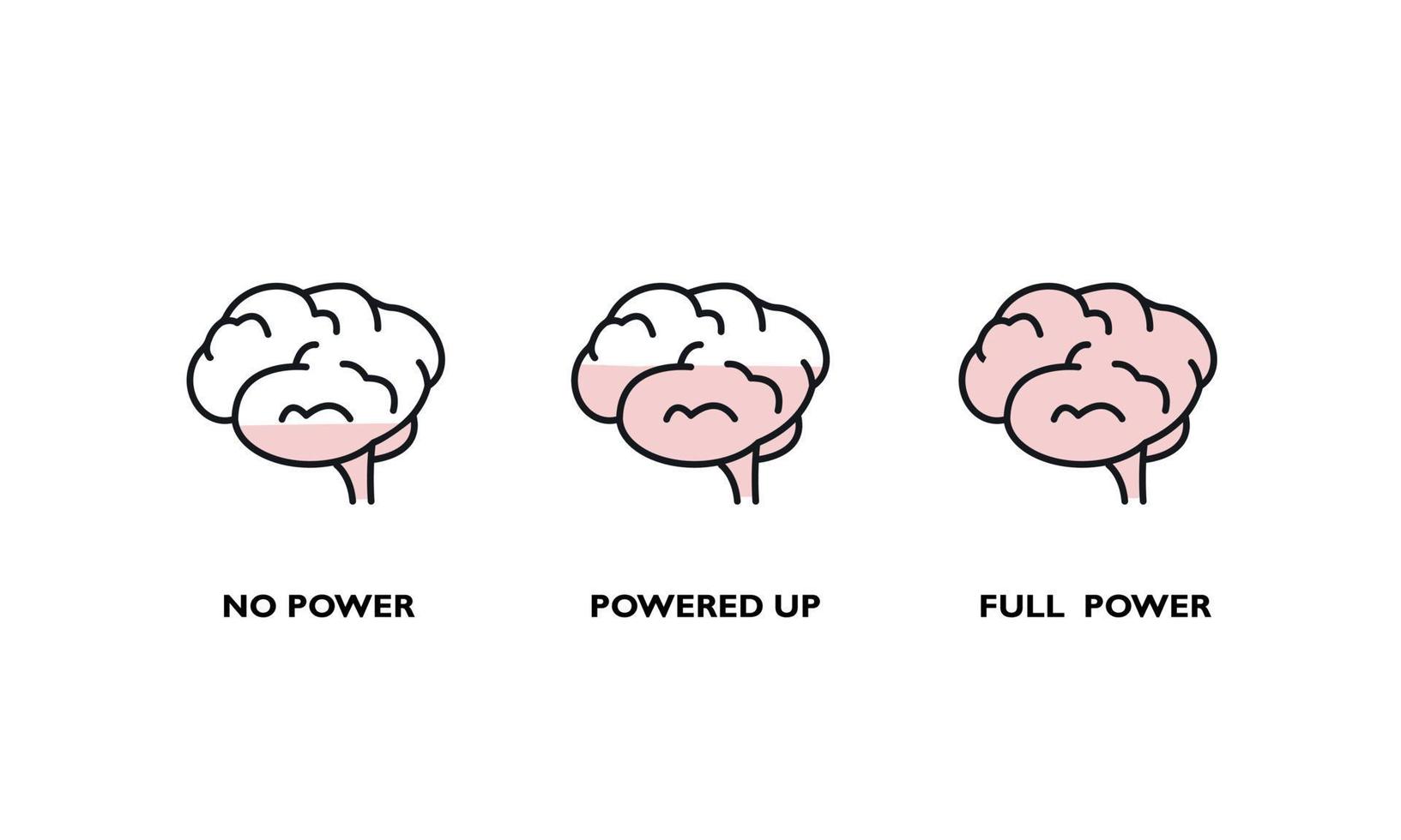 recargar el conjunto de iconos de la línea del cerebro humano. concepto de boceto de reducción de energía mental. vector