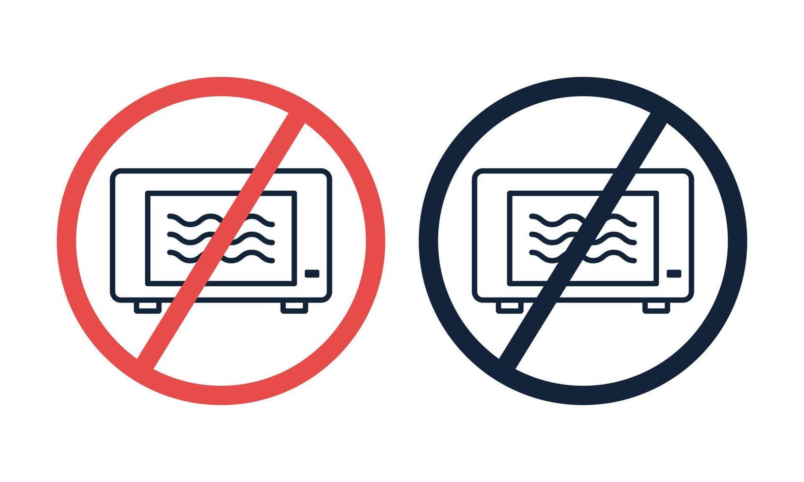 Do not for microwave information sign. Oven icon in crossed circle. Vector on white, isolated