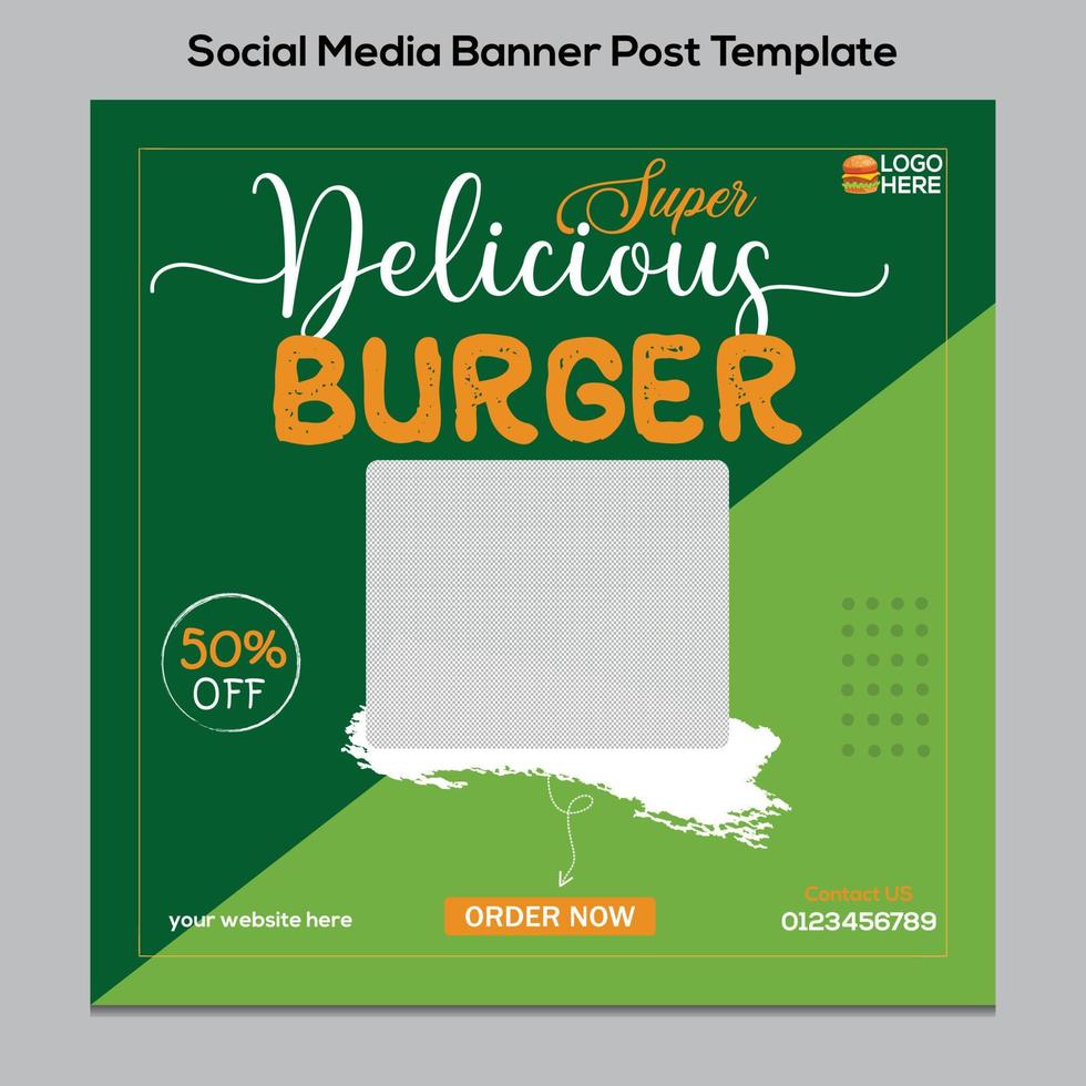Burger menu promotional social media banner template vector