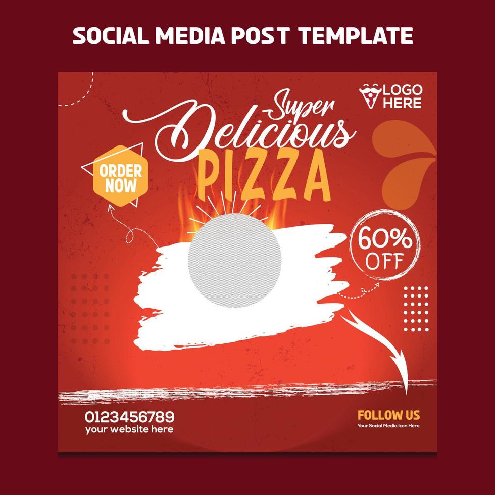 menú de comida y deliciosa pizza plantilla de banner de redes sociales vector