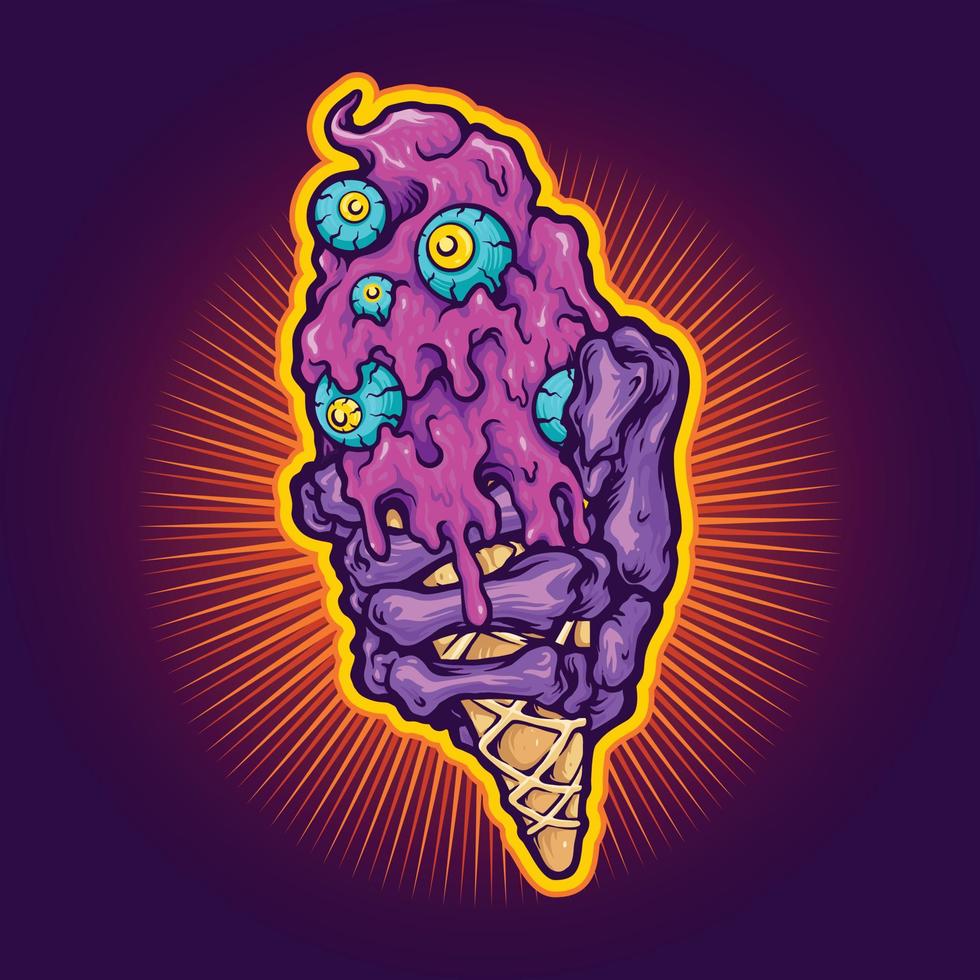 Helado de ojos de zombie aterrador vector