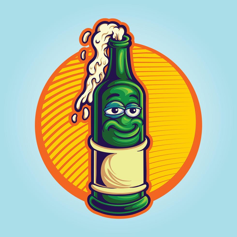 Ilustraciones divertidas de la mascota de la botella de cerveza vector