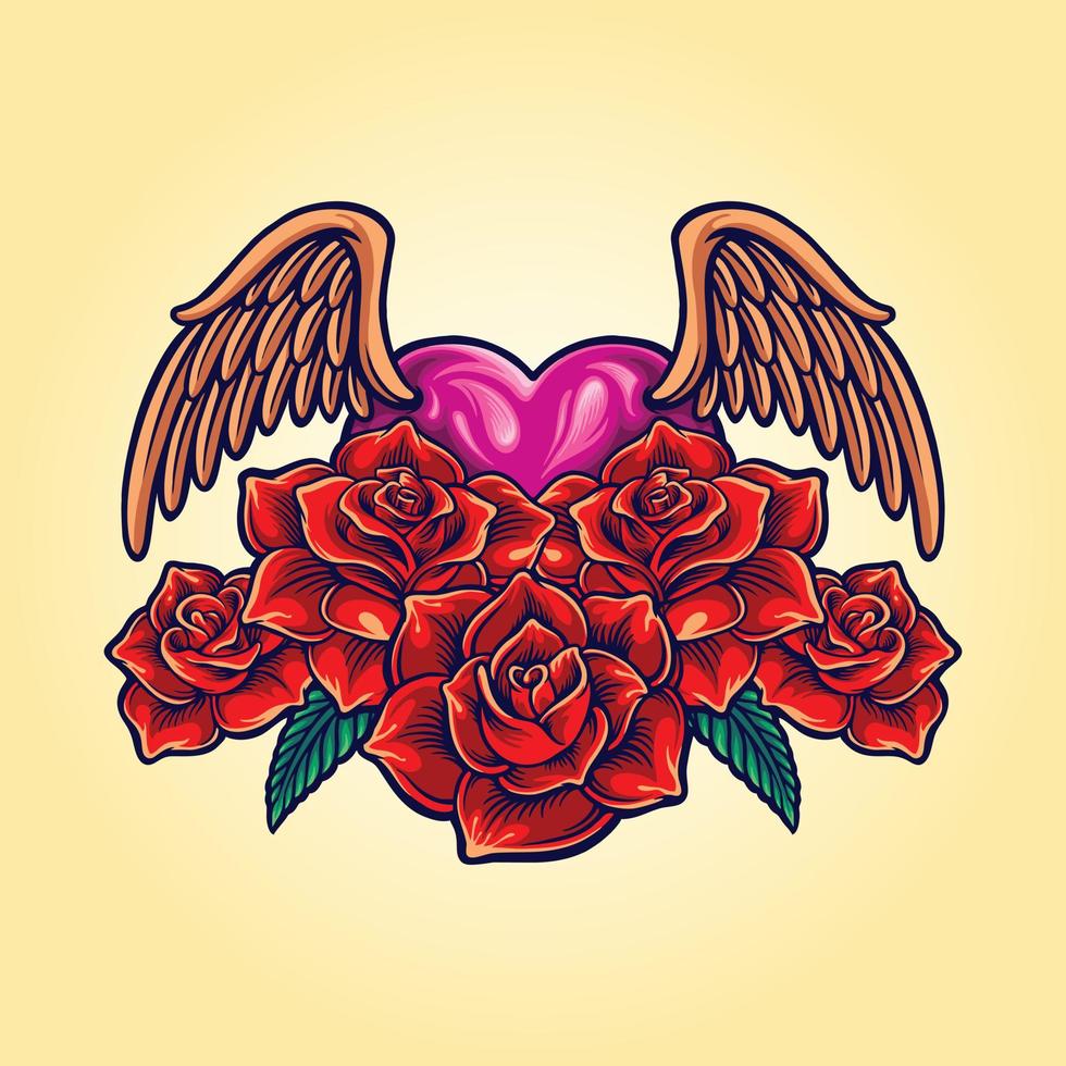 Flying angel rose isolated ornate valentine beauty Illustrations vector