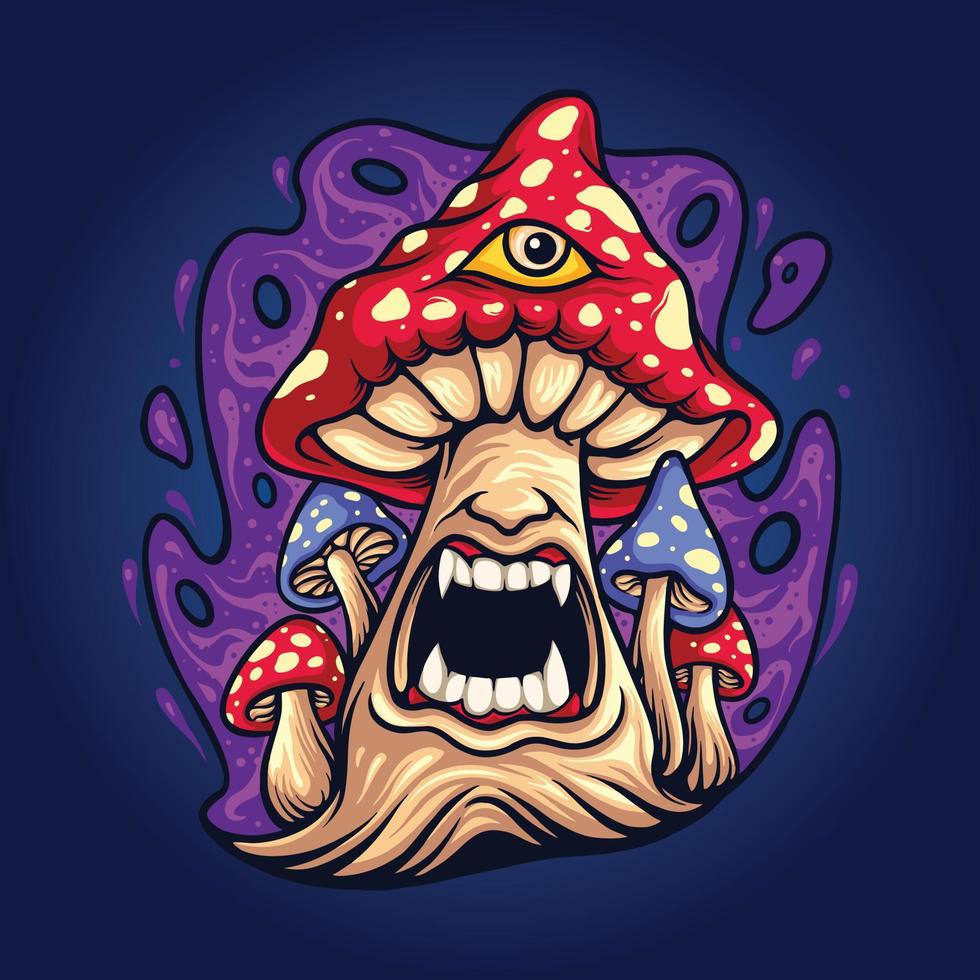 Angry psychedelic mushroom logo mascot vector