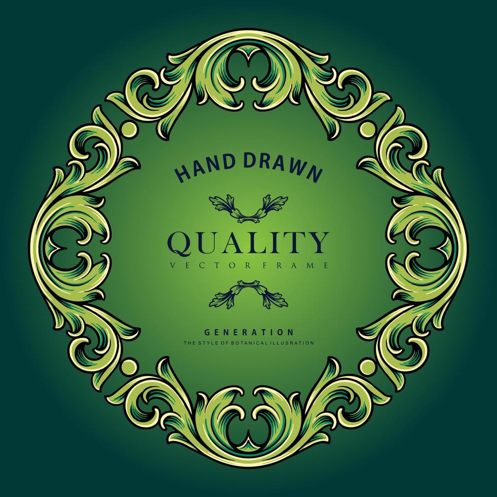 Classic green frame flourish ornament vector