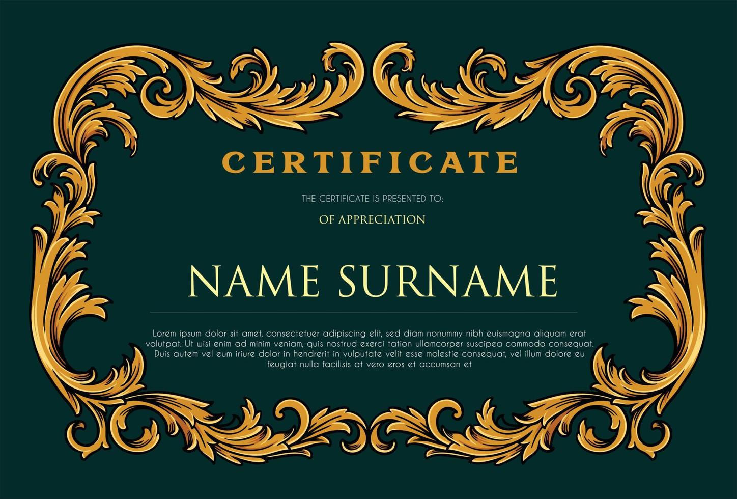 Luxury vintage certificate frame floral ornate swirls vector