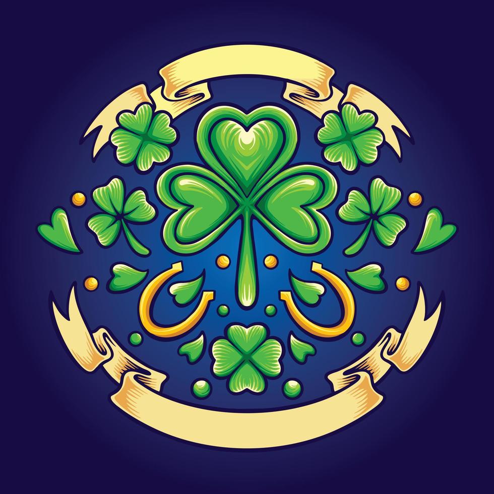 St patricks clover day with vintage ribbon vector