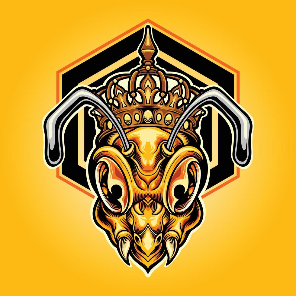 Crown queen head honey bee Vector illustrations for your work Logo, mascot merchandise t-shirt, stickers and Label designs, poster, greeting cards advertising business company or brands.