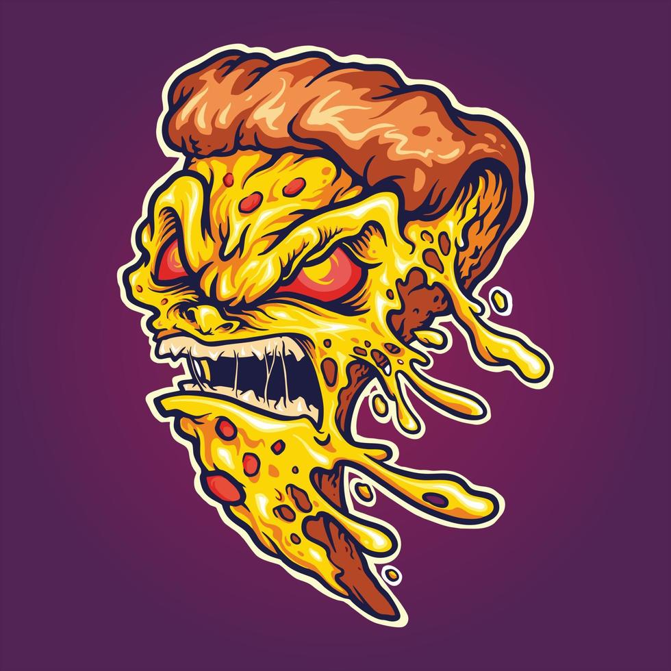 Ilustraciones de angry pizza slice monster logo vector