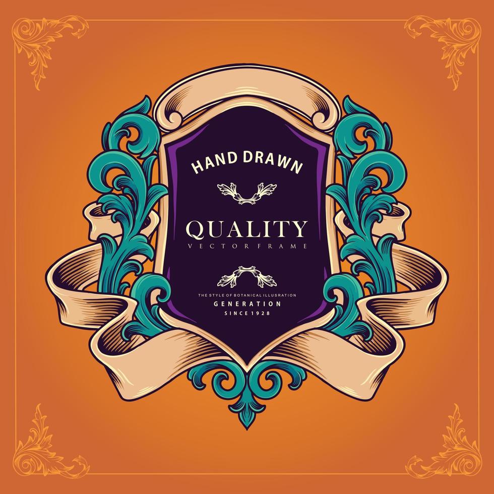 Elegant classic badge with swirl ribbon ornaments vector