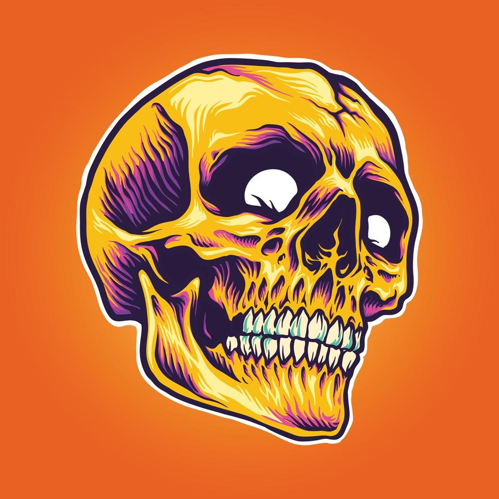 ilustraciones psicodélicas de cabeza de calavera dorada agrietada vector