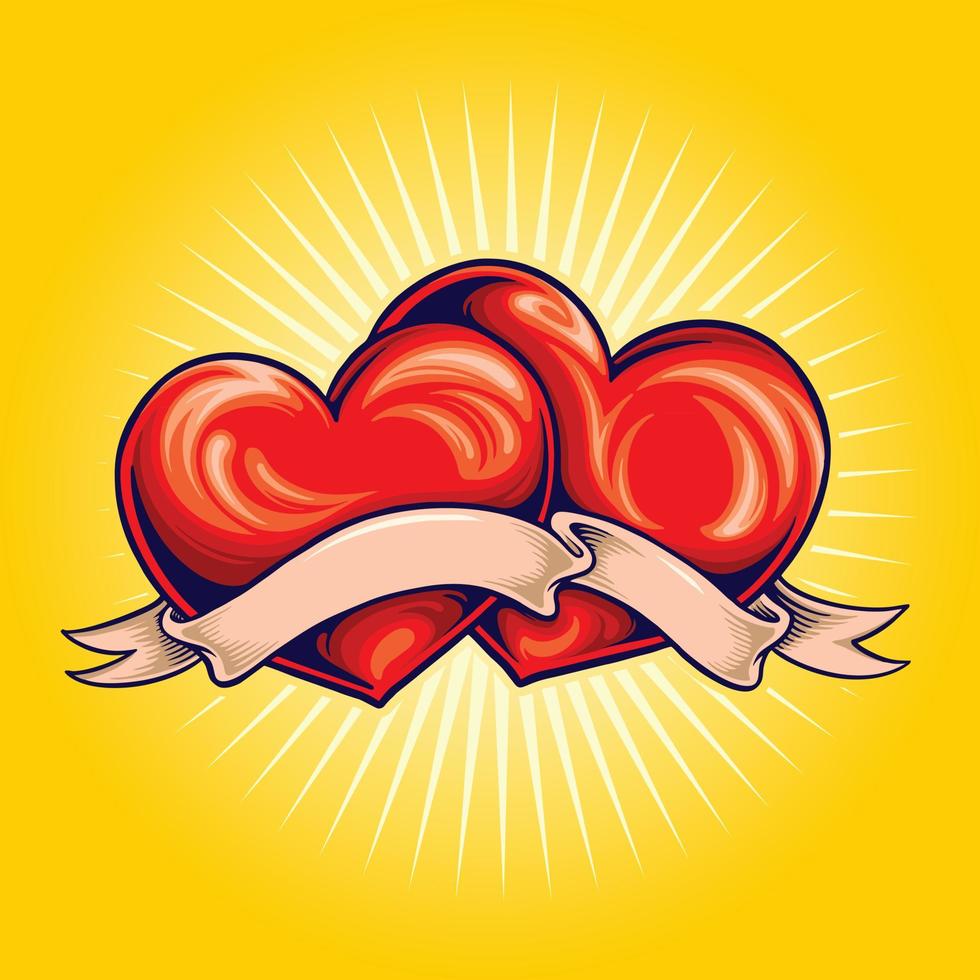Heart couple lovely with classic ribbon Vector illustrations