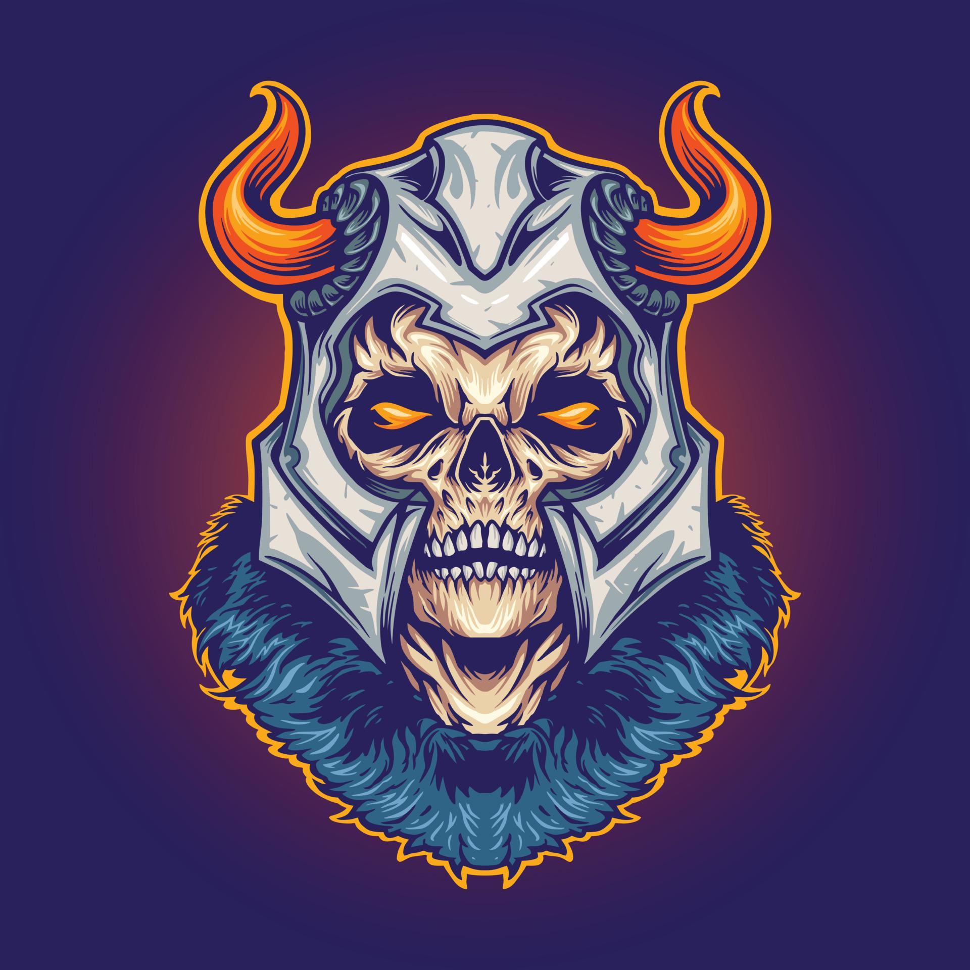 Scary viking skull head horn Vector illustrations for your work Logo ...