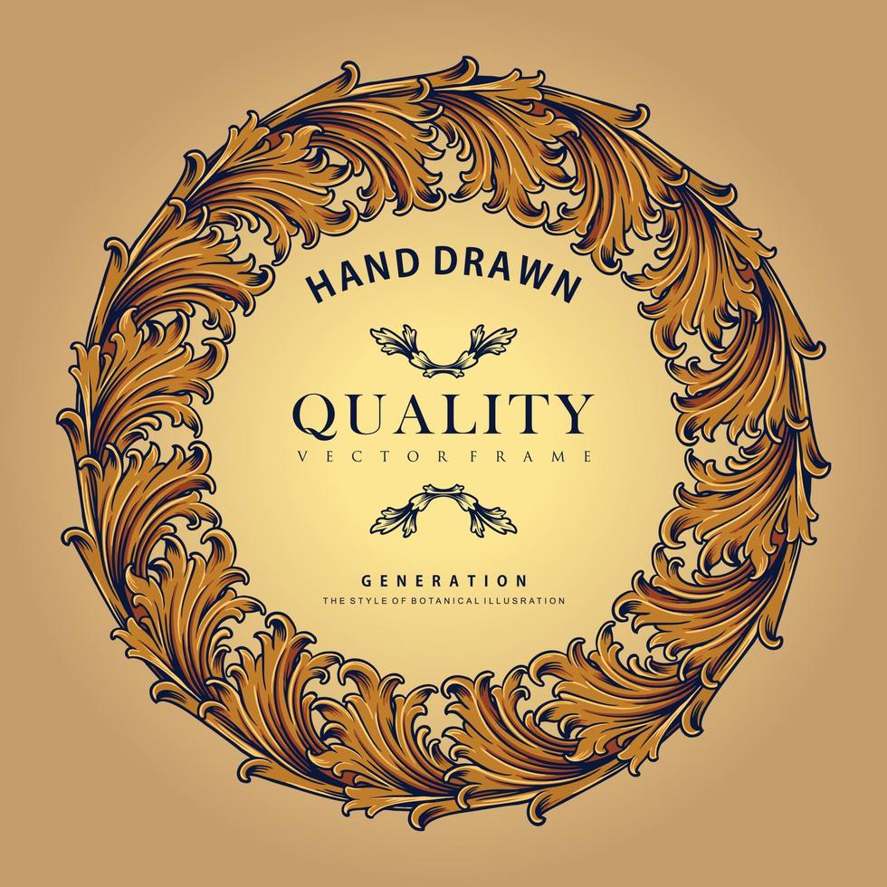 Vintage gold frame flourish ornament vector