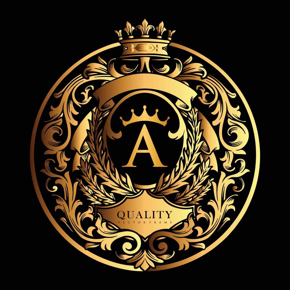 Elegant shield crown badge with classic ribbon vector