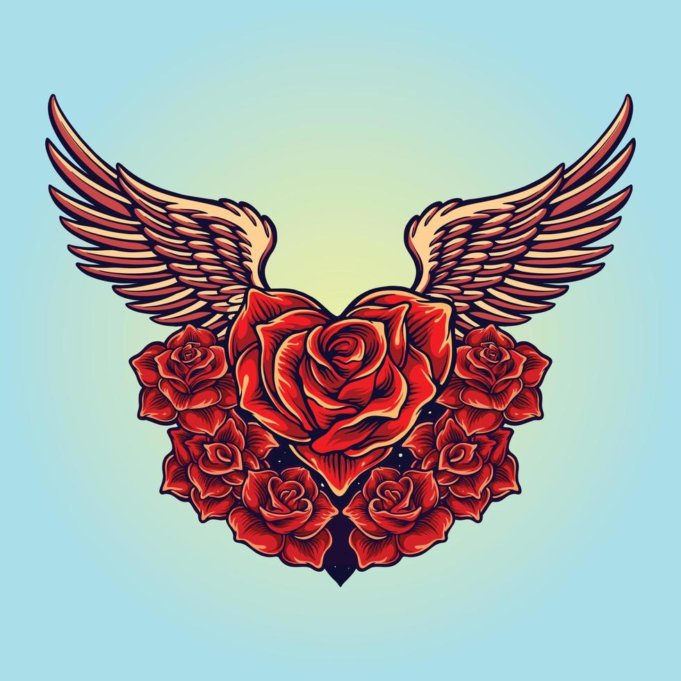 Red rose blooming with wings Romantic vector