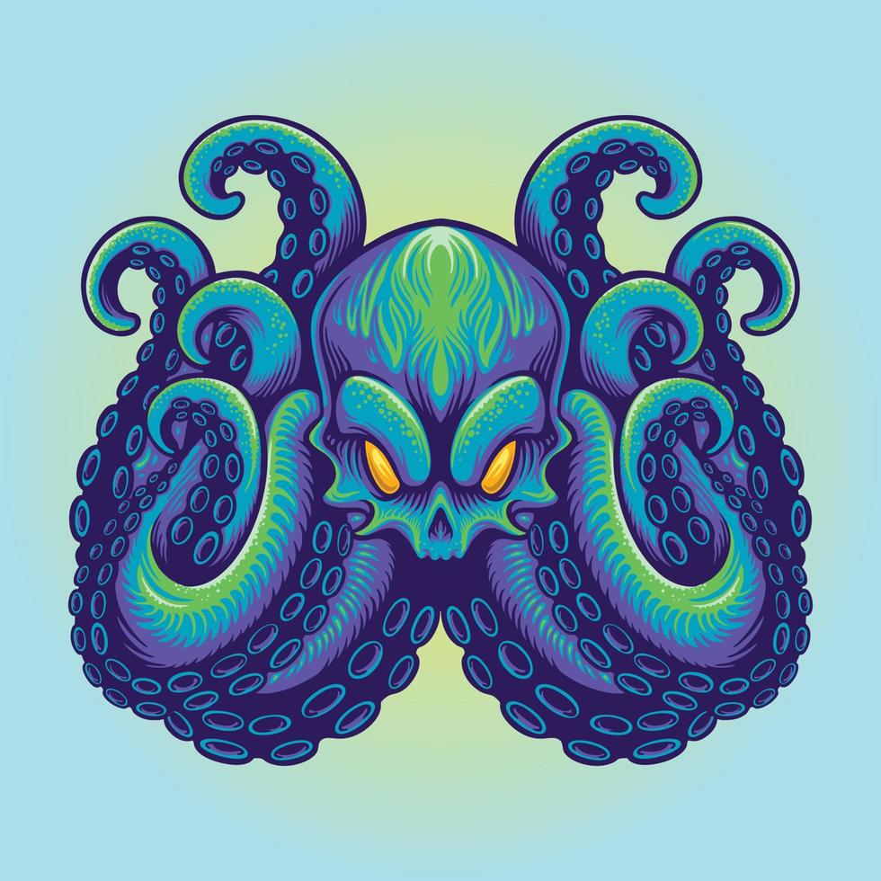 Angry Kraken mascot blue octopus Logo Mascot Illustrations vector