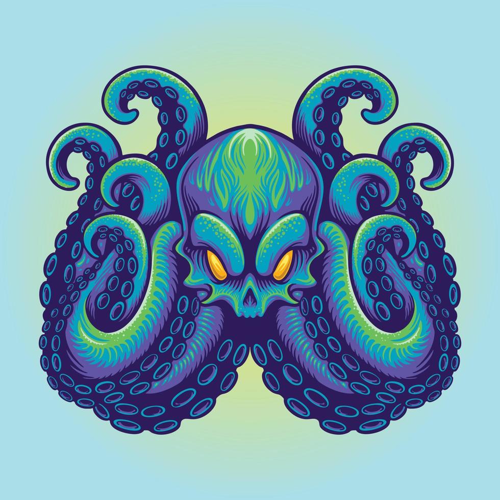 enojado kraken mascota azul pulpo logo mascota ilustraciones vector