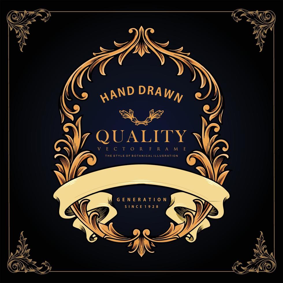 Frame vintage premium with classic ribbon. vector