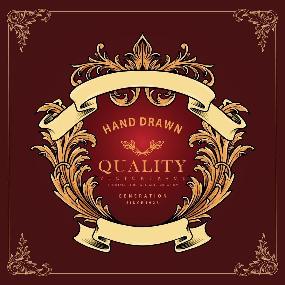 Premium Vintage Frame with Classic Gold Ribbon Vector Illustrations