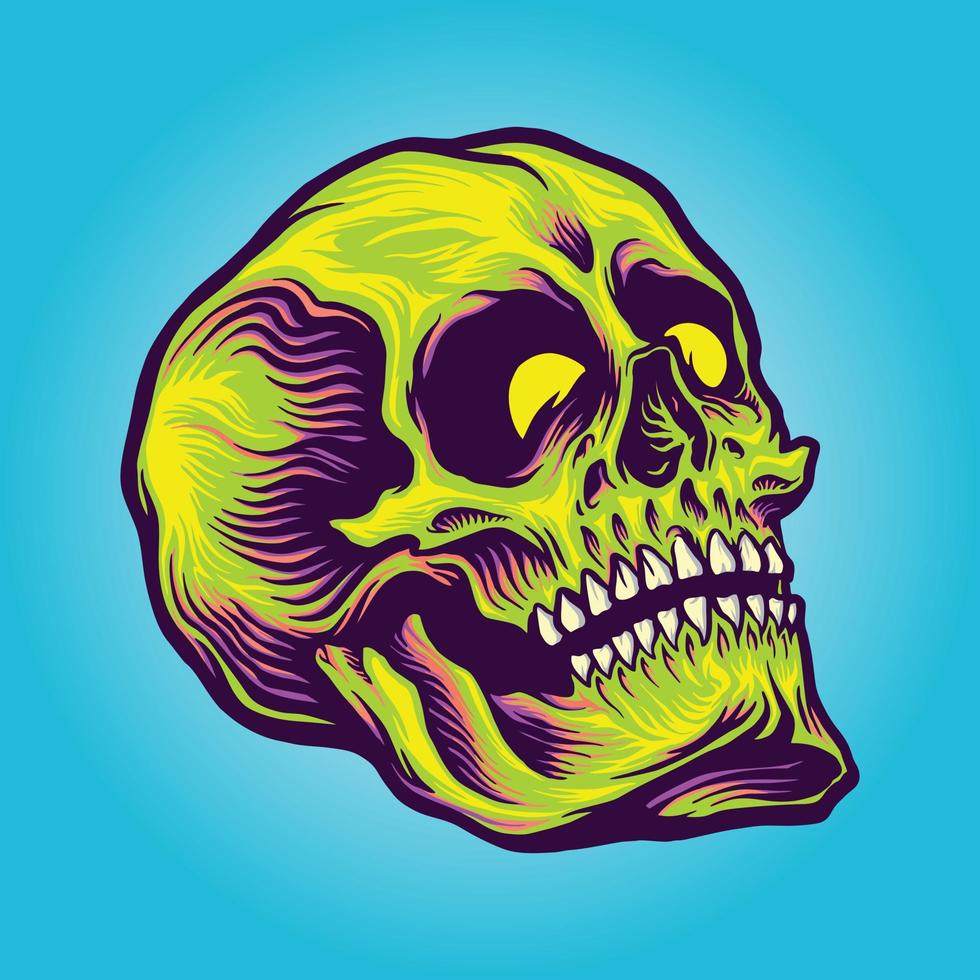 psychedelic Zombie green Skull Illustrations vector