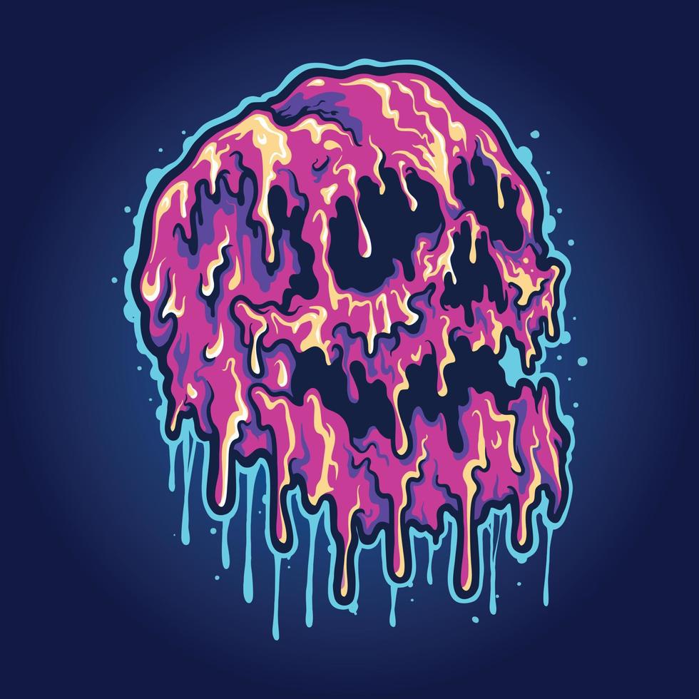 Scary melting skull illustrations colorful vector