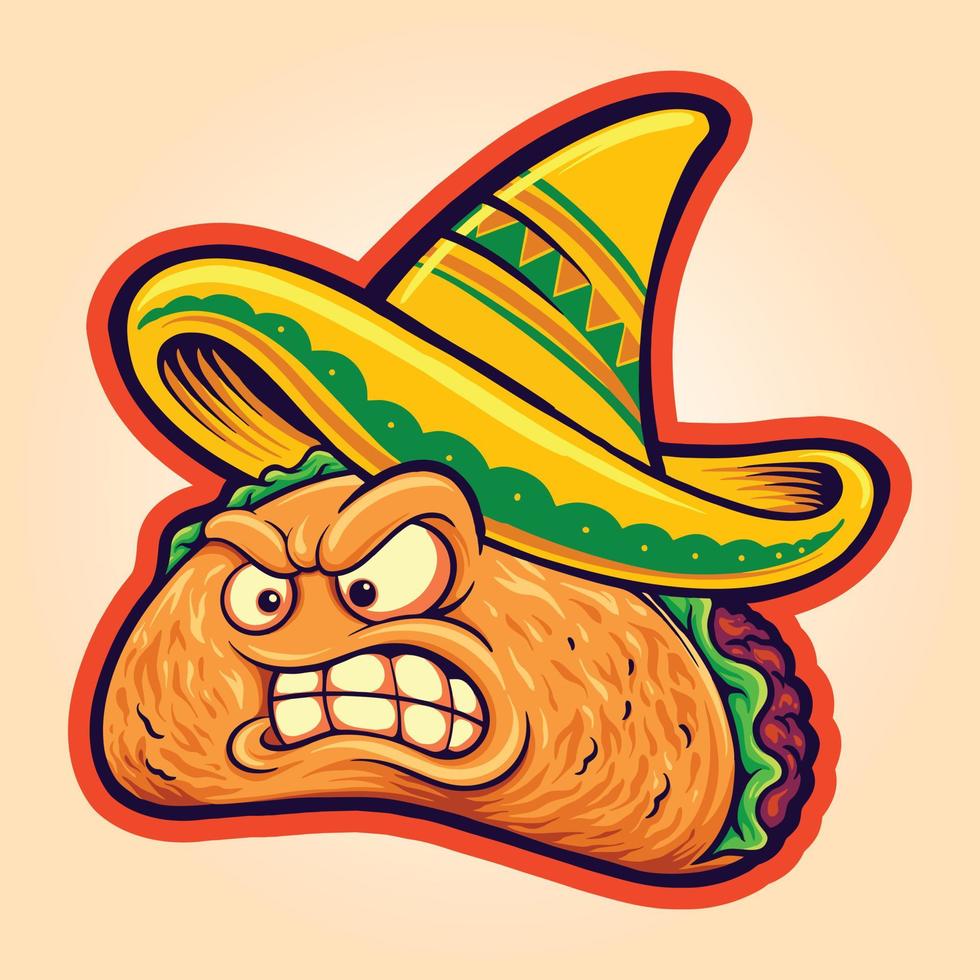 mascota de restaurante de tacos deliciosos enojados vector