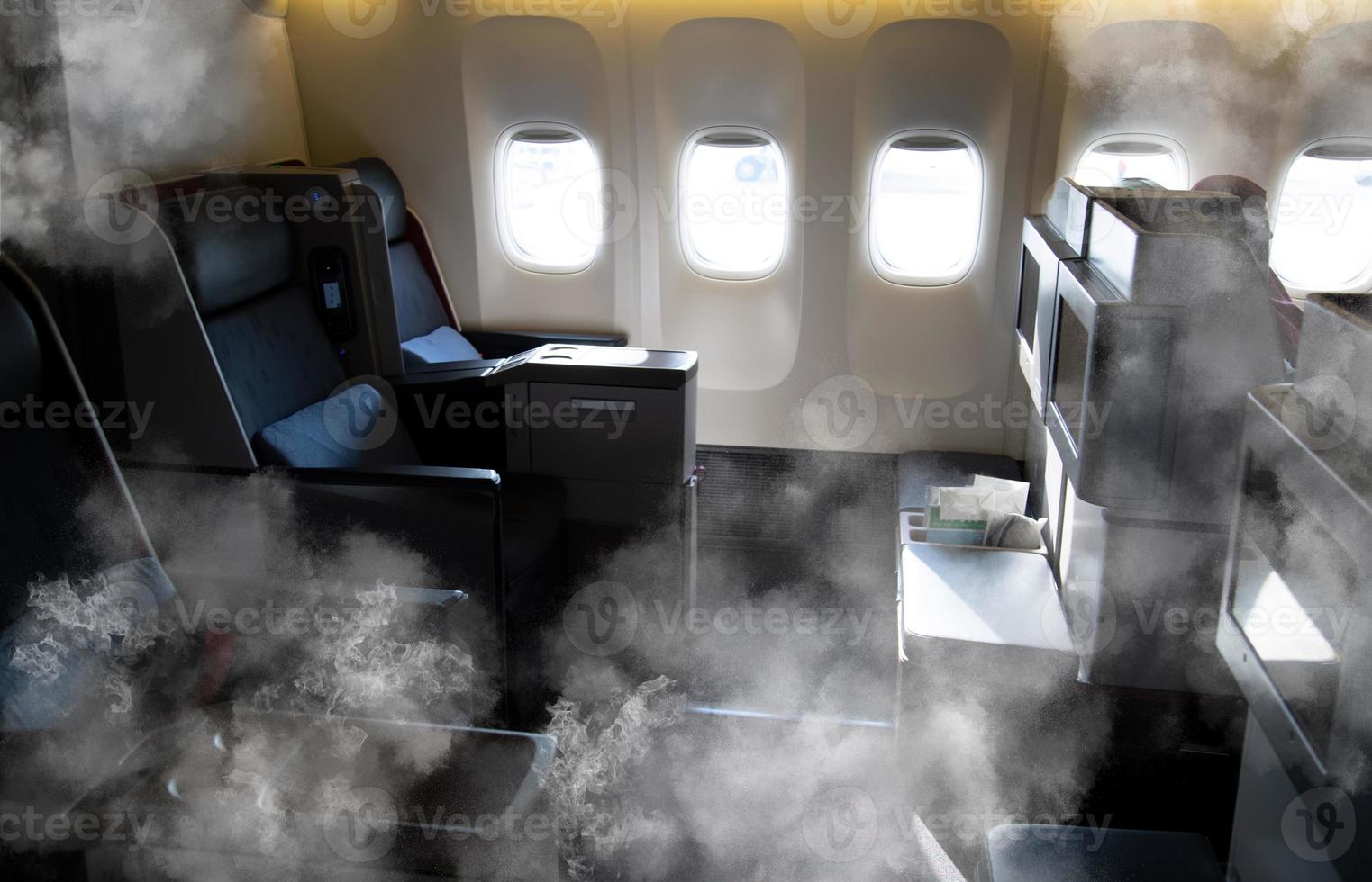 Plane experiencing a catastrophic failure event caused by smoke, burning engine and fire photo