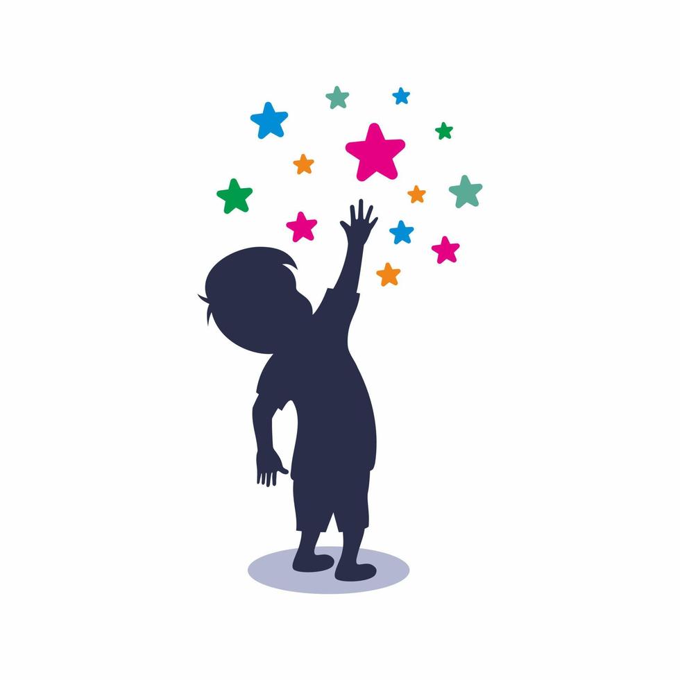 logo infantil alcanzando las estrellas vector