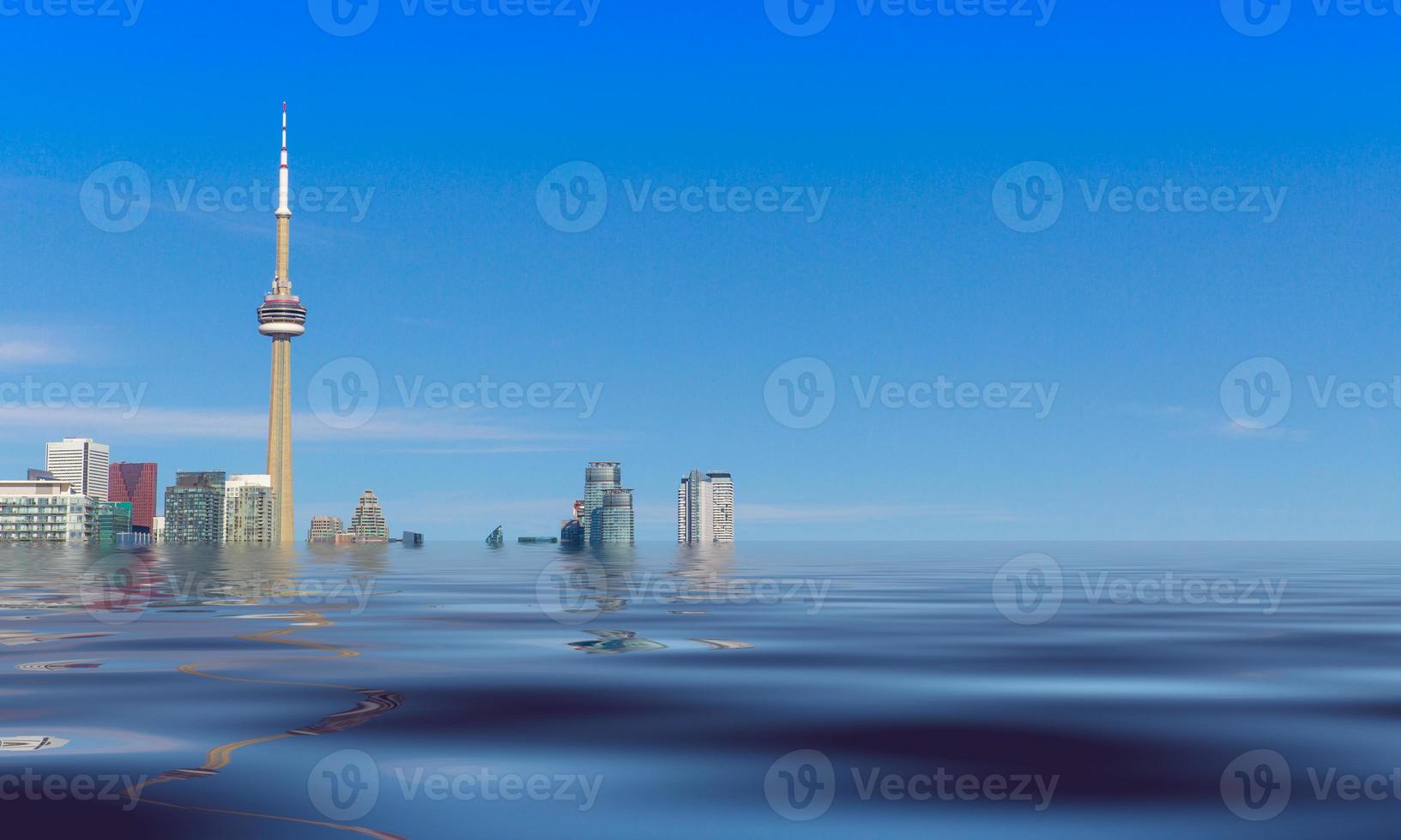 concepto de la inundación en el lago ontario en toronto debido a las desastrosas consecuencias del calentamiento global y el cambio climático foto