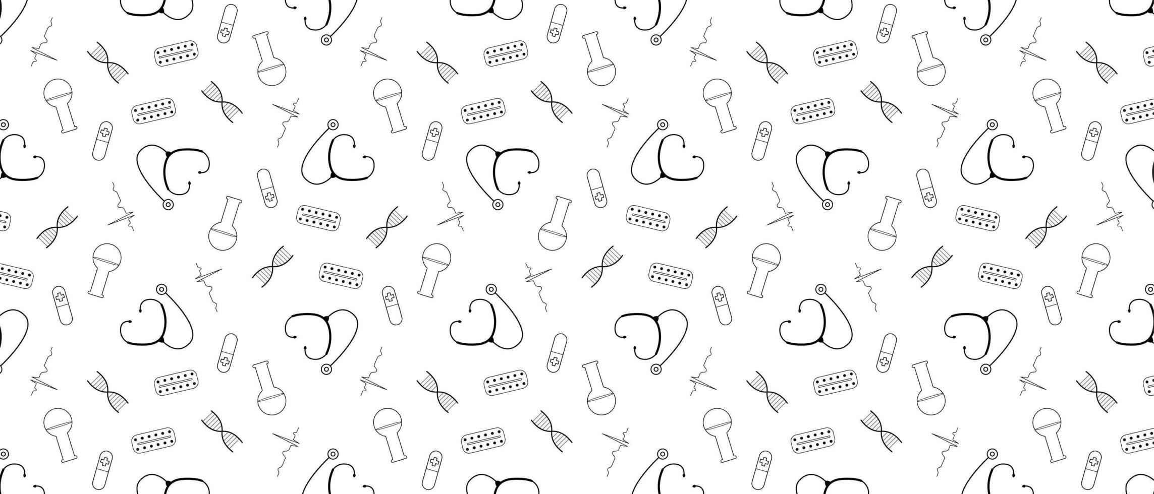 Medicine Seamless Doodle Line Art Pattern. vector