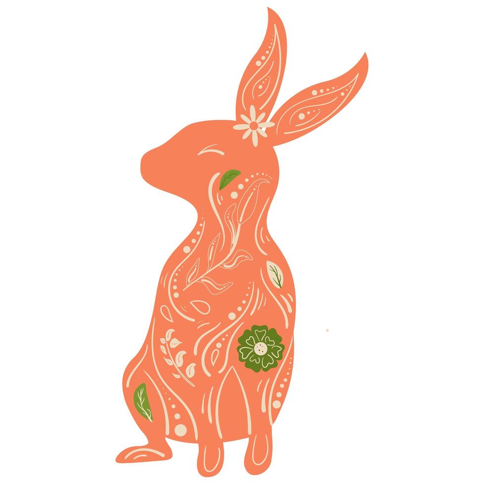 Bunny - Easter Symbol with Floral Pattern. vector