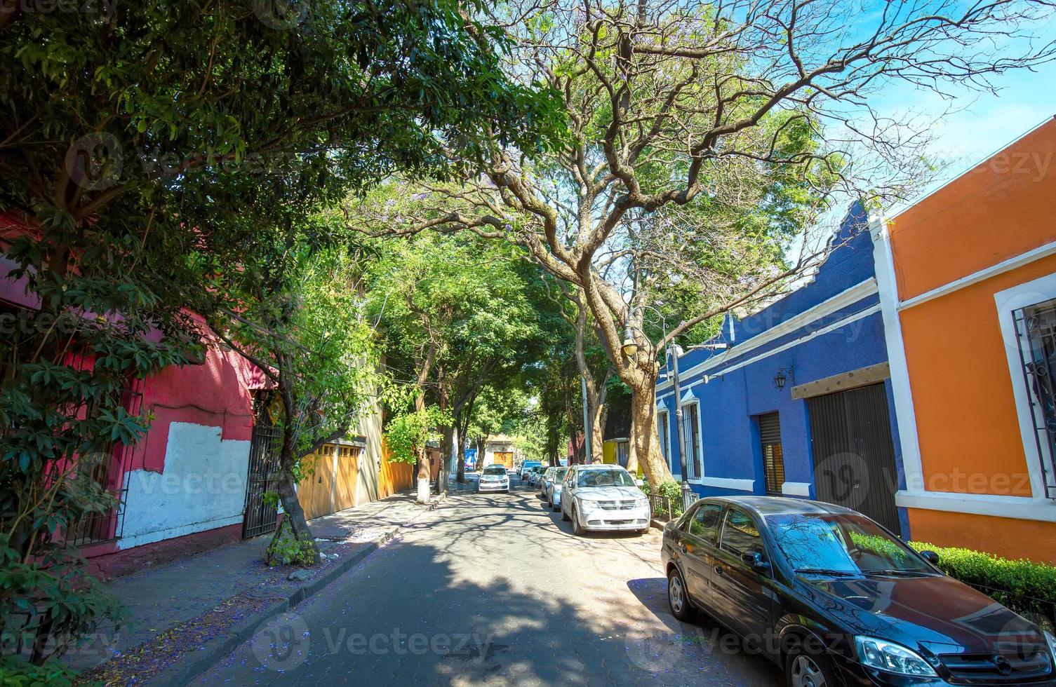 mexico, hermosas calles coloniales y coloridas de coyoacan cerca de la ciudad de mexico foto