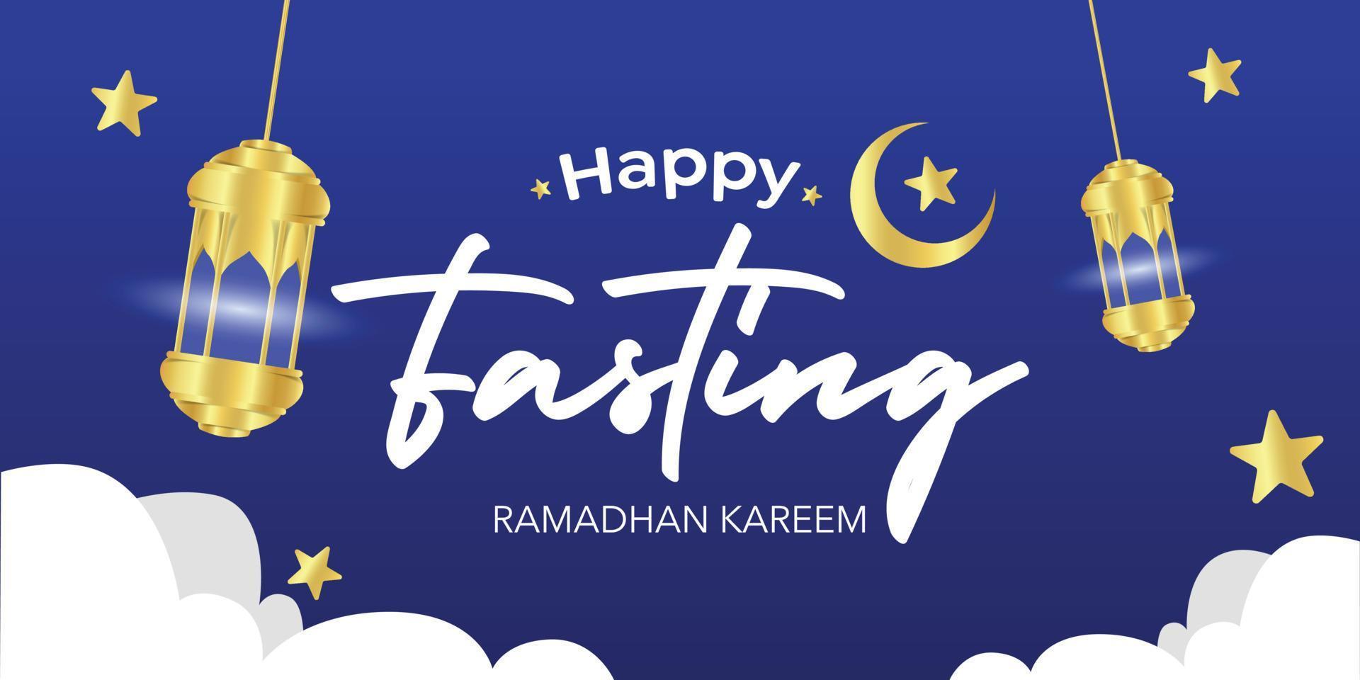 Ramadan Greeting Cards for the celebration of the holy month. Vector night background with clouds and stars