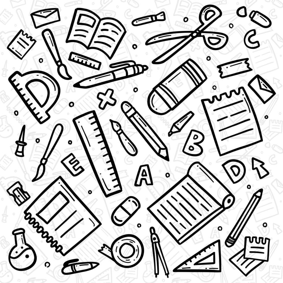 Stationery icons. Set of stationery supplies icons isolated on white  background. For internet shopping, school and office. Black and white  color. Modern flat design. Stock Vector illustration Stock Vector