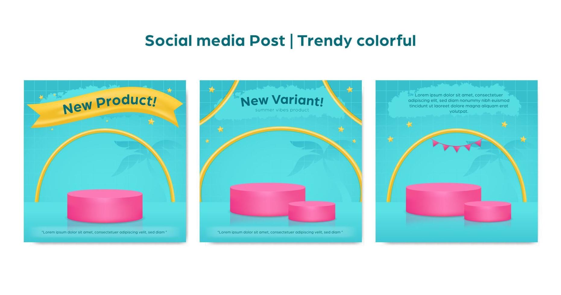 trendy summer colorful social media square post template set vector