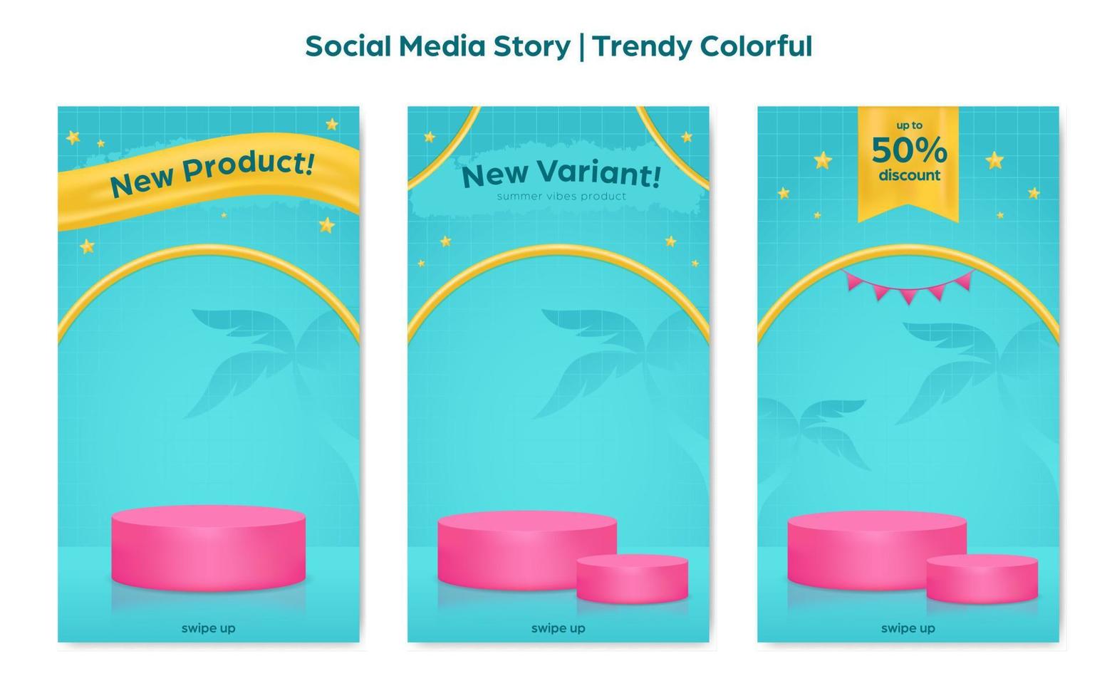 trendy summer colorful social media story post template set vector