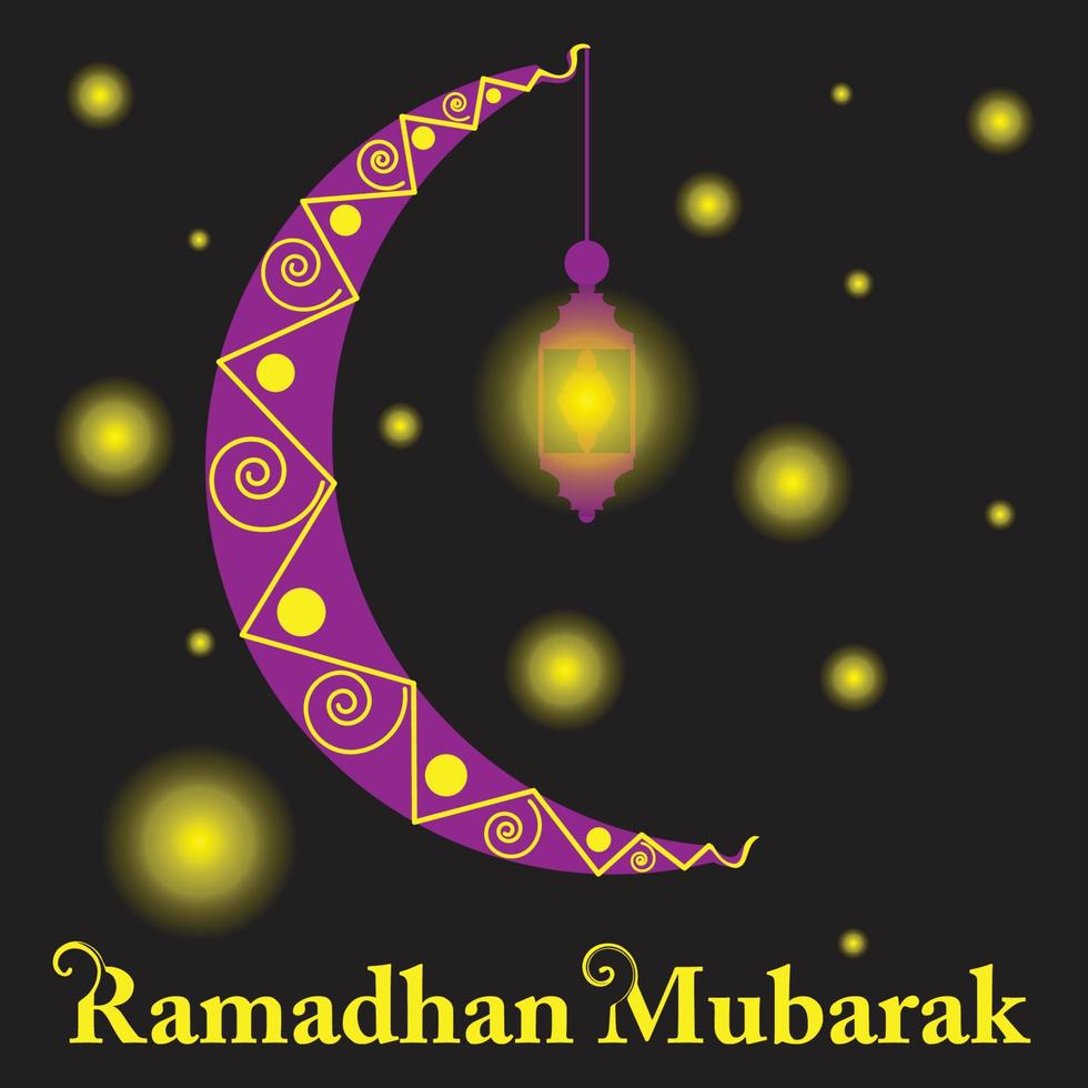 dando la bienvenida al mes sagrado del ramadán con una luna creciente y una luz de linterna vector