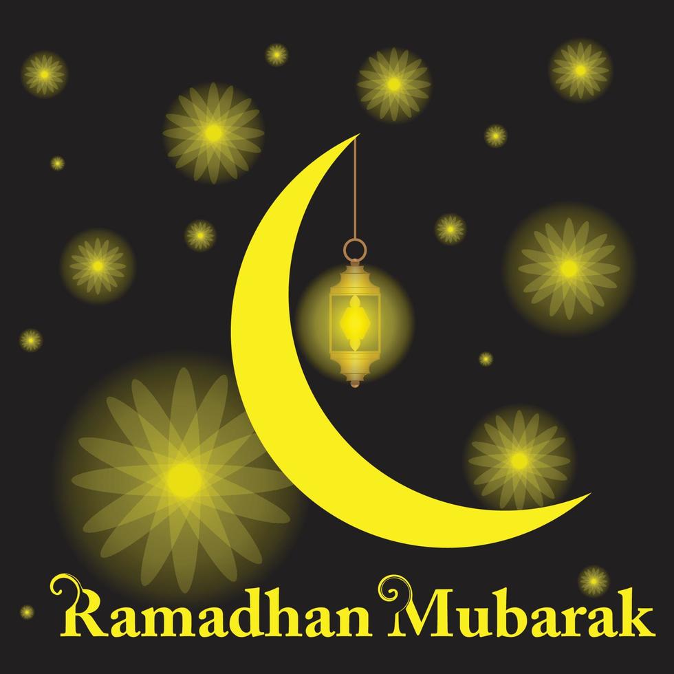 welcome the holy month of Ramadan with a crescent moon and yellow lantern light vector