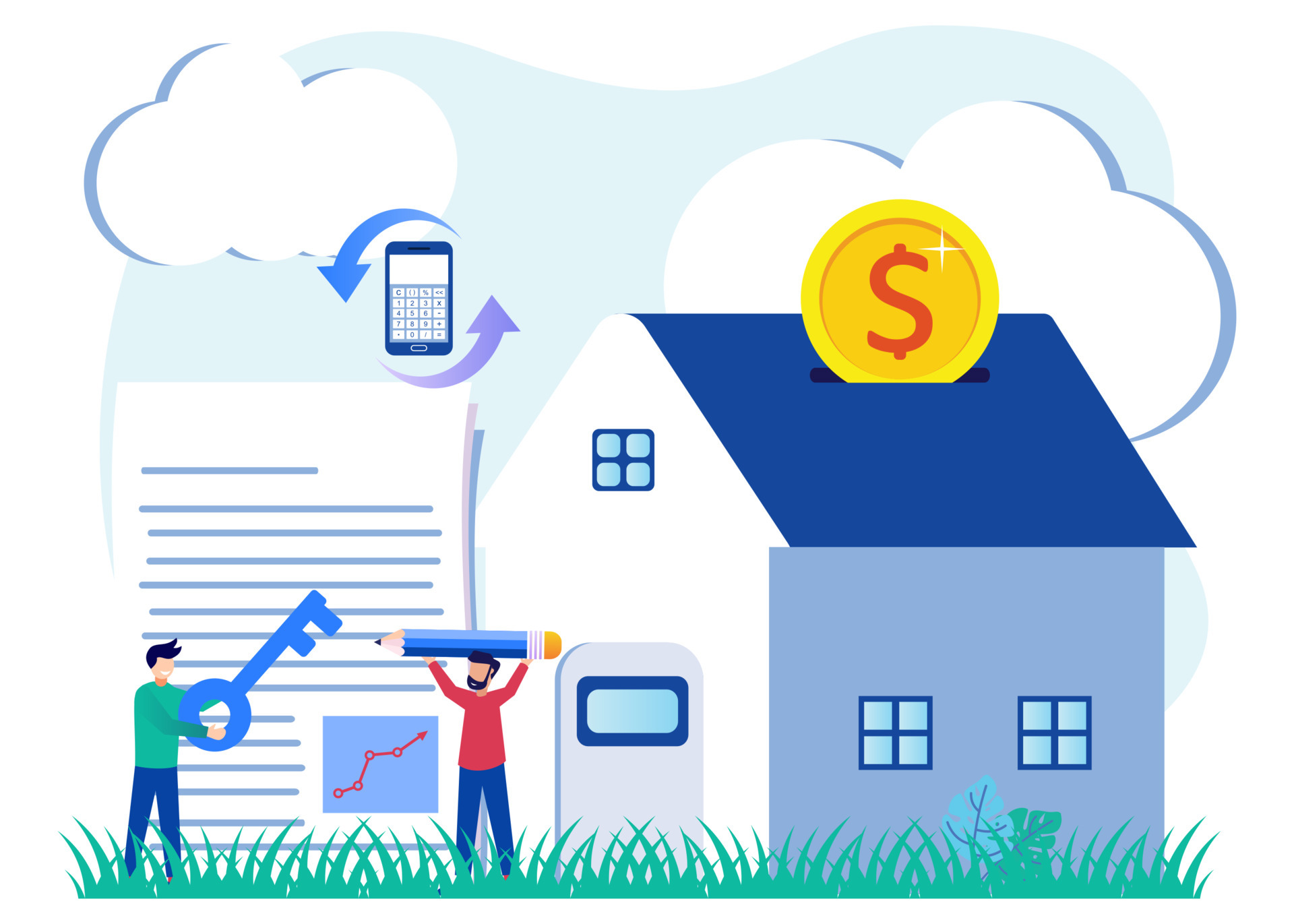 Illustration vector graphic cartoon character of invest money in real