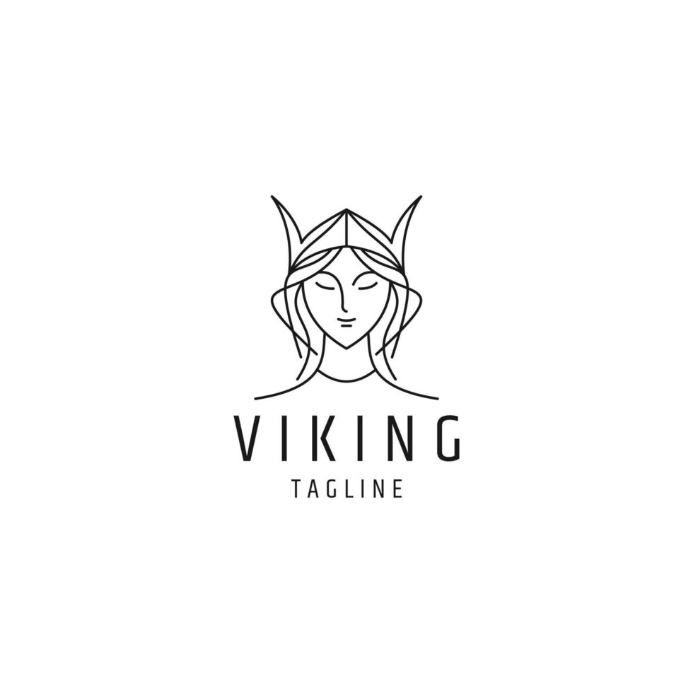 vector plano de plantilla de diseño de icono de logotipo de línea de cabeza vikinga